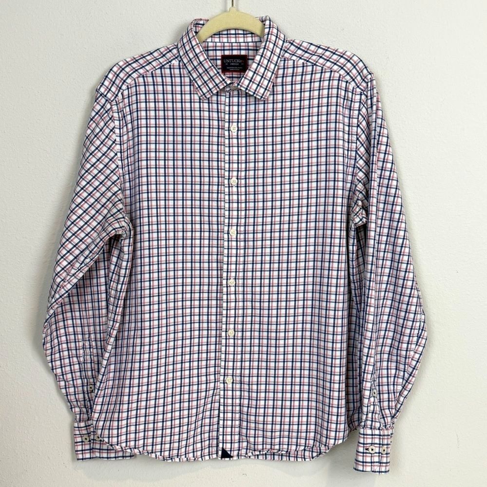 Untuckit Pink Blue Plaid Button Down Shirt M